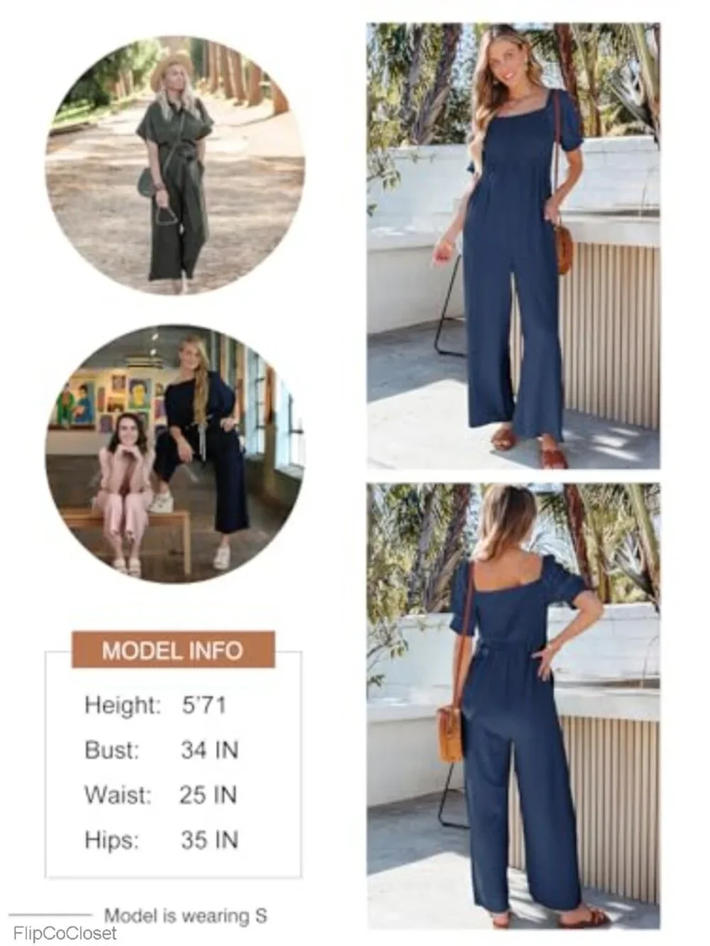 Women's Wide Leg Jumpsuit Lantern Sleeve Romper with Pockets Summer